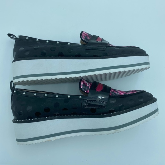 Betsy Johnson - rhinestone houndstooth pink & black loafers - Picture 7 of 8